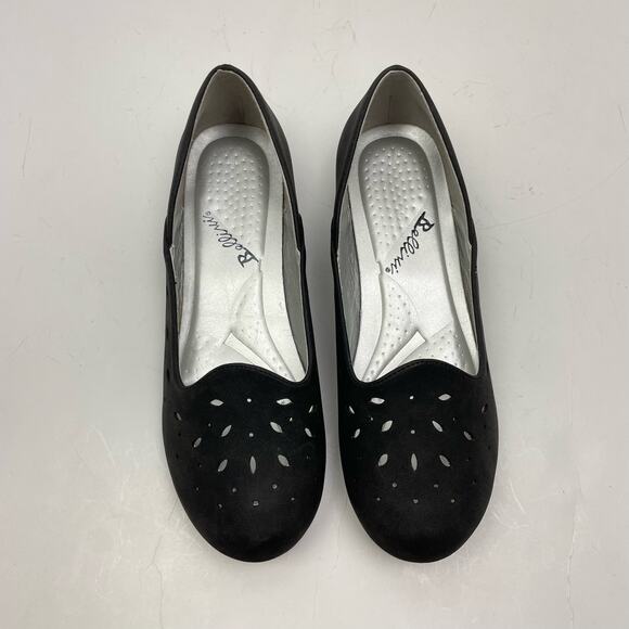 Bellini | WIDE Marshmellow NWOB Black Faux Suede Laser Cut Slip On Ballet Flats - Picture 2 of 10